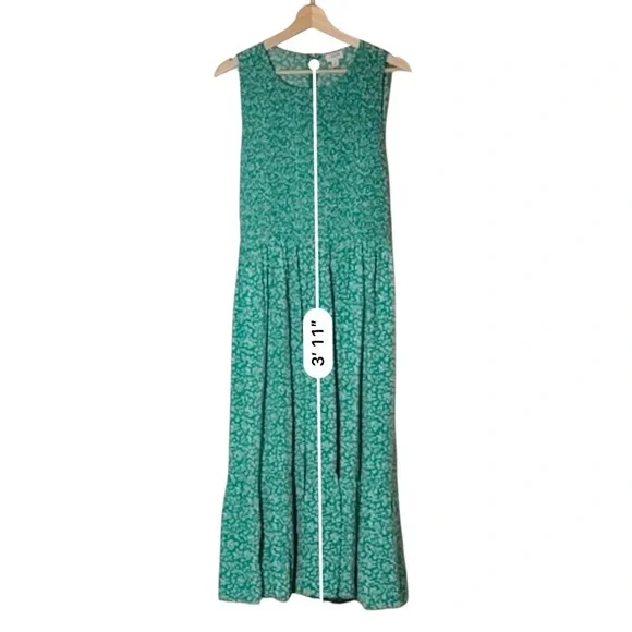 NWOT J. Crew Green and White Smocked Floral Midi Dress - Picture 5 of 8